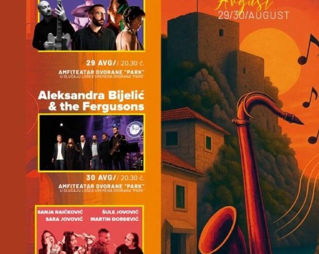 Постер джаз-фестиваля в Герцег-Нови, Черногория: выступления Ivan Ilić, Aleksandra Bijelić и jam session в августе.