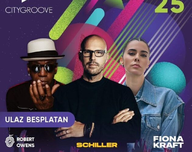 Афиша фестиваля CityGroove в Подгорице, выступления Robert Owens, Schiller, Fiona Kraft на Боке Улица, сентябрь 2025.