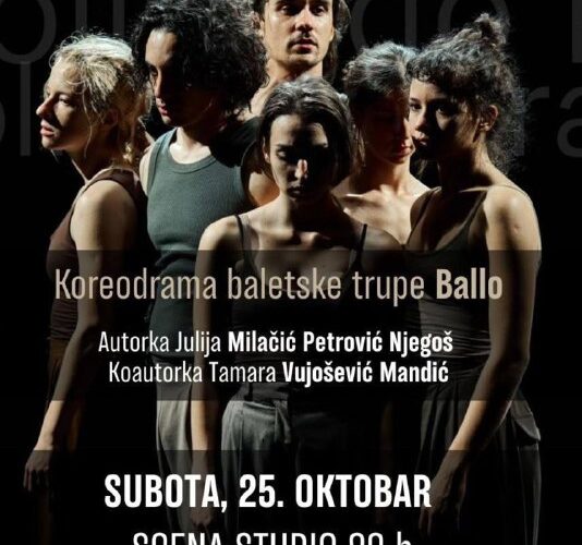 Балетная труппа Ballo, афиша выступления в Черногории, 25 октября на Scena Studio, креодрама Koliko do kraja.