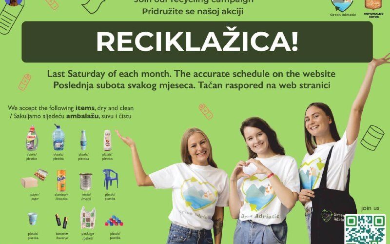 Волонтёры на мероприятии по переработке отходов в Черногории, поддержка экологической кампании.