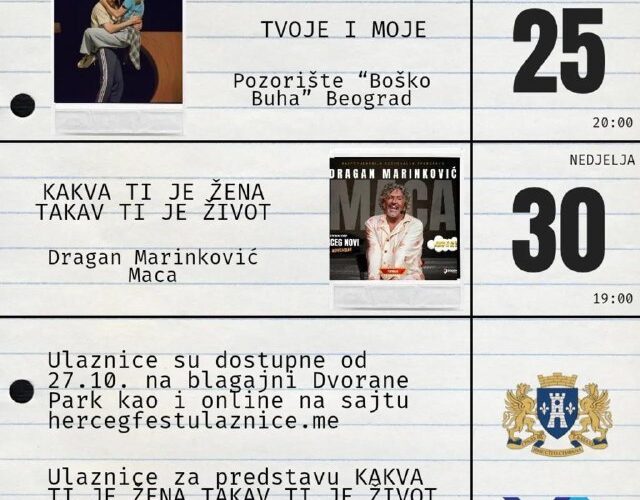 Афиша событий в Черногории: театральные постановки Твоje и Моje и Каква ти je жена, ноябрь 2025.