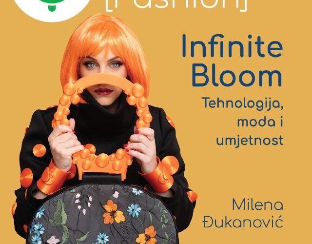 Модель с оранжевыми волосами и сумкой на Montenegro Event: Infinite Bloom, технология, мода в кампусе UCG.