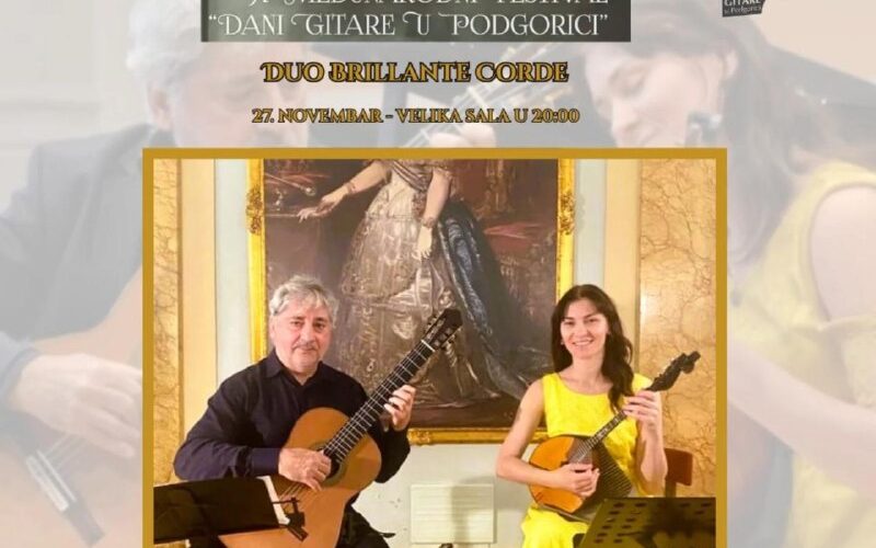 Плакат международного гитарного фестиваля в Подгорице, дуэт Brillante Corde, 27 ноября.