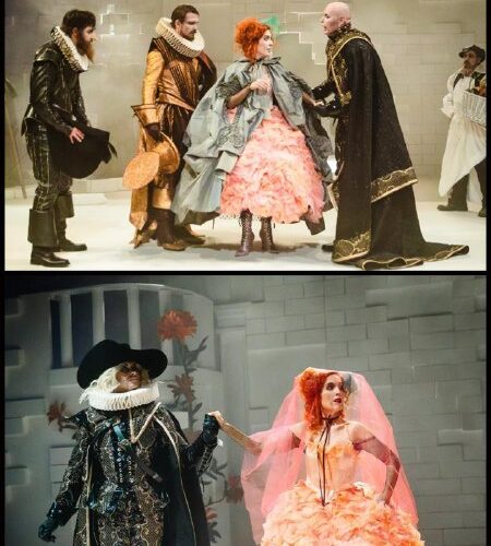 Театральное представление в Черногории, костюмированная сцена на фоне исторической архитектуры.