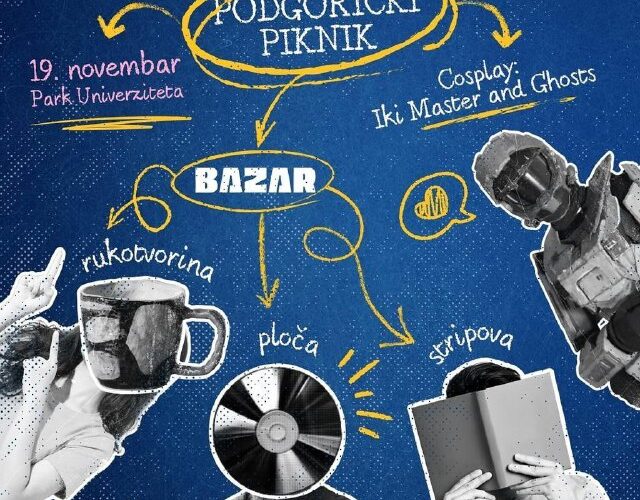 Плакат мероприятия «Подгорички пикник», 19 ноября, Парк Универзитета, Подгорица, с косплеем и маркетом.