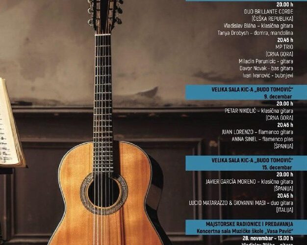 Афиша фестиваля Дни гитары в Подгорице, Черногория, 27 ноября - 15 декабря 2025 года.
