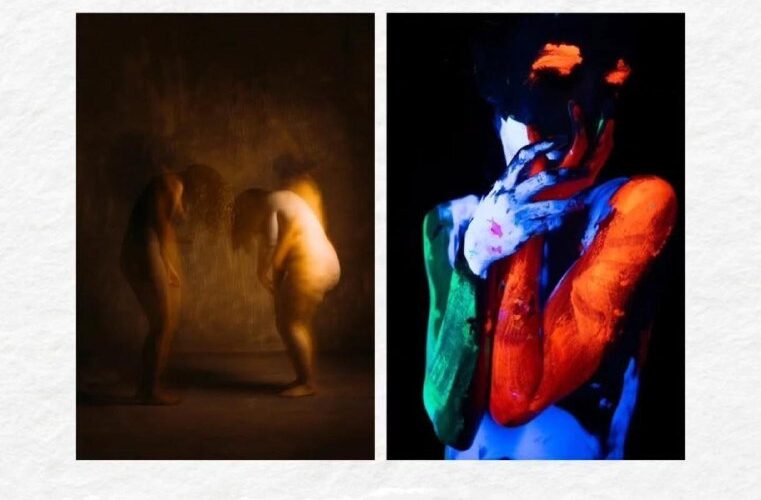 Афиша выставки Риторика тела в Подгорице, Черногория, 5 ноября 2025 года. Художественная фотография.