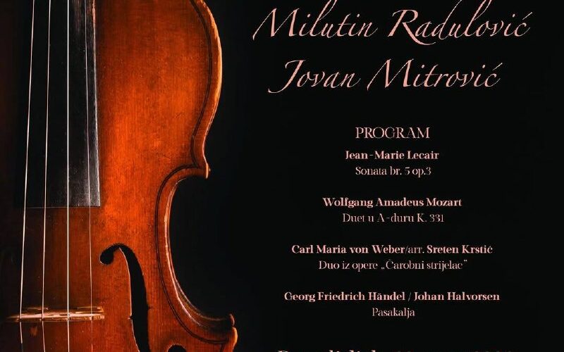 Афиша концерта в Подгорице: дуэт скрипачей Милутин Радулович и Йован Митрович, 23 марта 2026, 19:00.