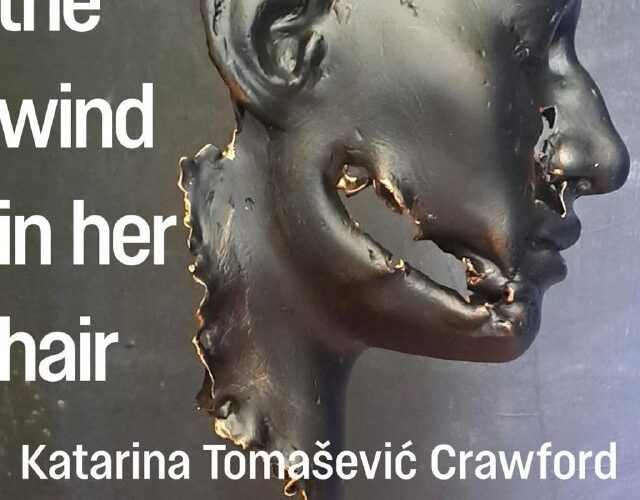 Скульптура сгоревшего лица на афише выставки With the Wind in Her Hair в Черногории, март 31, 19ч.