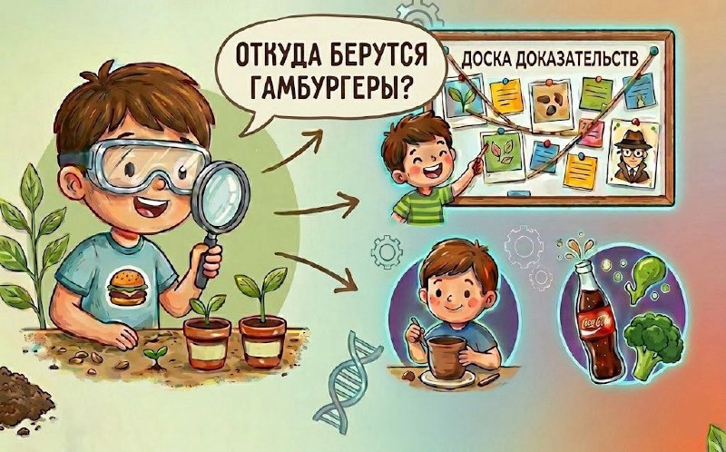 Детская иллюстрация о происхождении гамбургеров, исследование растений. Тематика: мероприятия в Черногории.