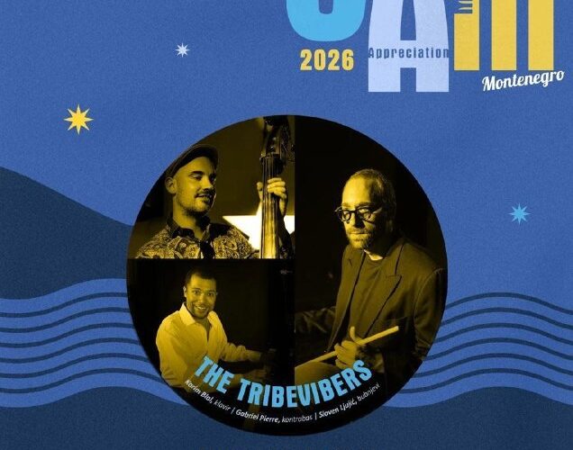 Плакат Montenegro Jazz Month 2026: концерт The TribeVibers в Подгорице, 15 апреля, 20:00.