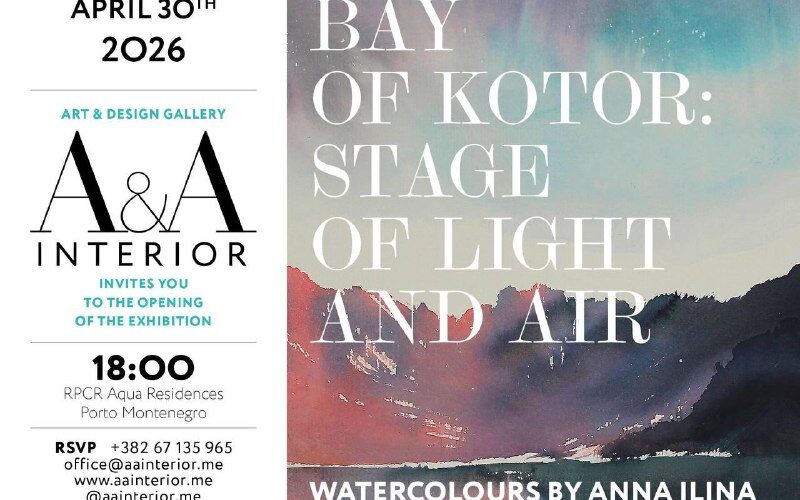Выставка «Бухта Котора: сцена света и воздуха» в галерее A&A Interior в Черногории, 30 апреля 2026.