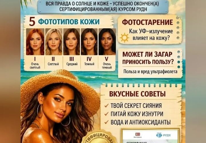 Курсы о загаре: фототипы кожи, польза и вред УФ-излучения, советы для кожи. События в Черногории.